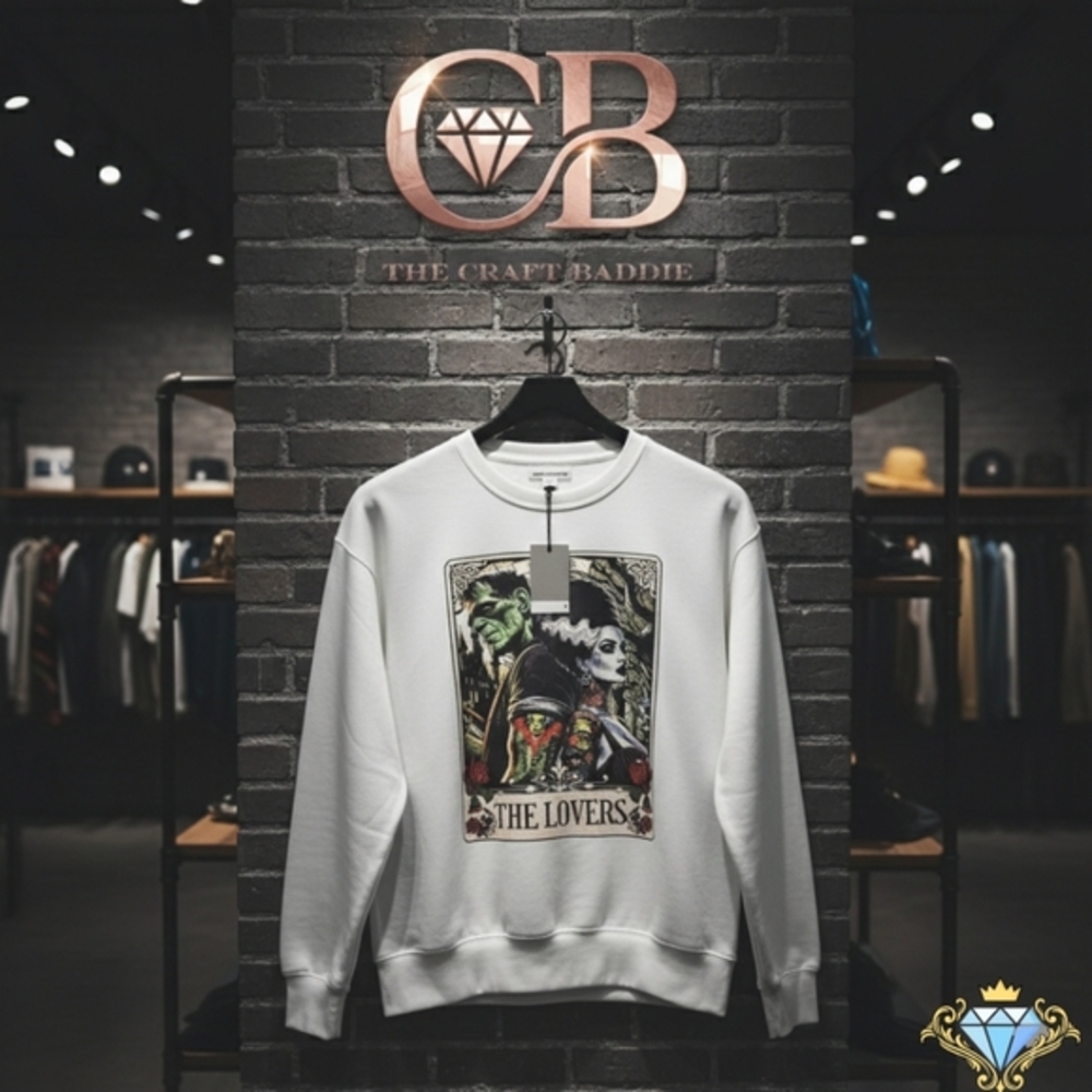 The Lovers Tarot Custom Graphic Crewneck Sweater White - Men's Large Unisex NWT